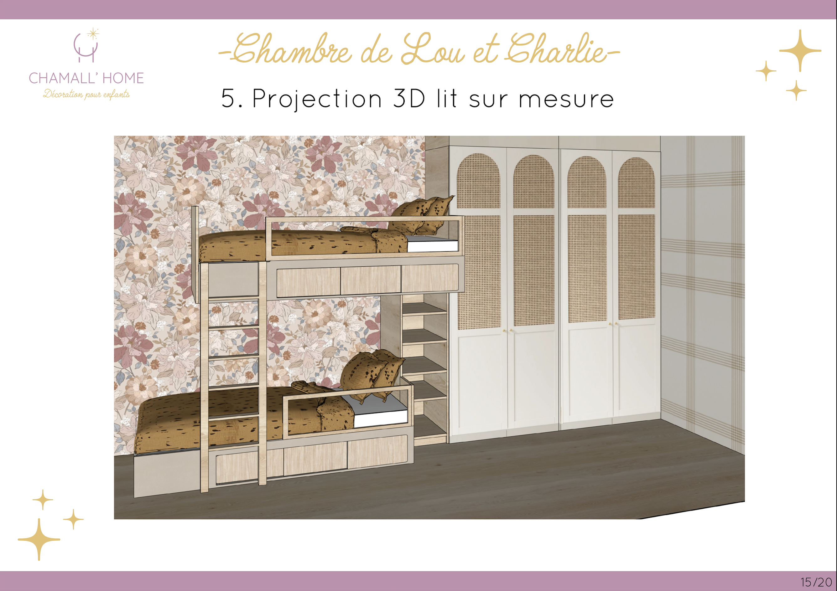 Lits superposés sur mesure chambre fille rose et beige